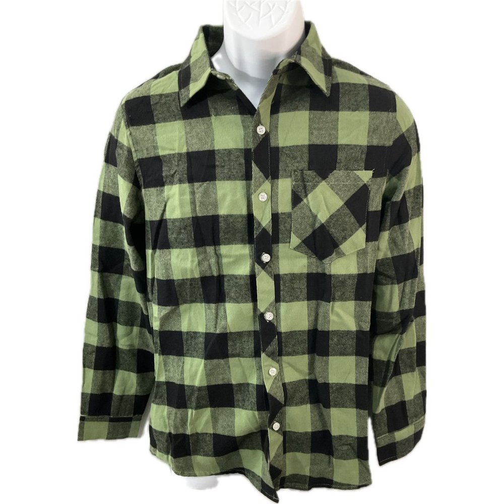NWB SANGTREE Mens Long Sleeve Flannel Plaid Button Olive Green shirt -Small